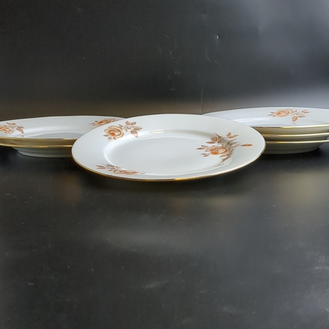 Тарелки набор из 6 штук D-19.5 см фарфор, роспись, из сервиза "Коралловая роза", золочение, EPIAG D.F Чехословакия, винтаж времен СССР 1960-1990 гг