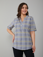 Блузка БЛ-122/синежелтая-клетка