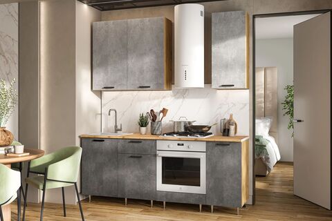 ЛДСП Кухня Рио NEW 2,0/900м (490) Компановка №2 (Бетон светлый/Бетон темный, Дуб Крафт (Дуб вотан))