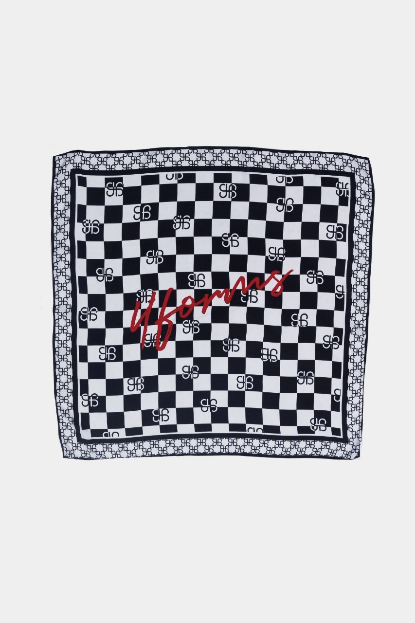 Платок из шелка, принт лого, черно-белый