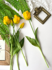 Тюльпаны силиконовые как настоящие, Волнистый край, качество ПРЕМИУМ, Желтые, высота 40 см, букет 5 штук.