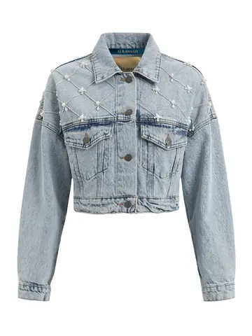 Жакет джинсовый crop PEARL, голубой