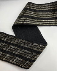 Тесьма эластичная , цвет: чёрный с золотистым узором , 55 мм
