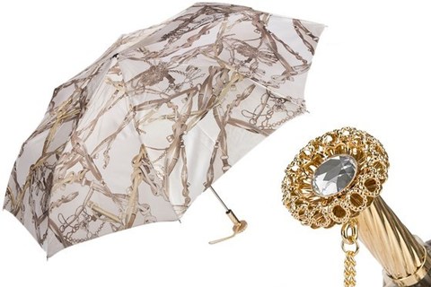 Зонт женский складной Pasotti - Bridles Print White Folding Umbrella, Италия.