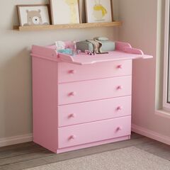 Пеленальный комод деревянный Алиса с откидным столиком, 80х44х88 см, детский широкий комод с 4 ящиками для хранения вещей из массива сосны, розовый