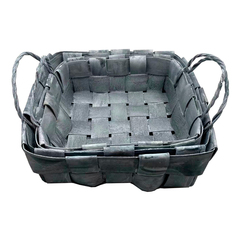 Корзина плетеная с ручкой (секвойя серая), Квадрат, D=21*21 см, H=8 см, 1 шт.