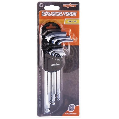 Ombra OMT9S Набор ключей торцевых шестигранных с шаром, H1.5-10 мм, 9 предметов