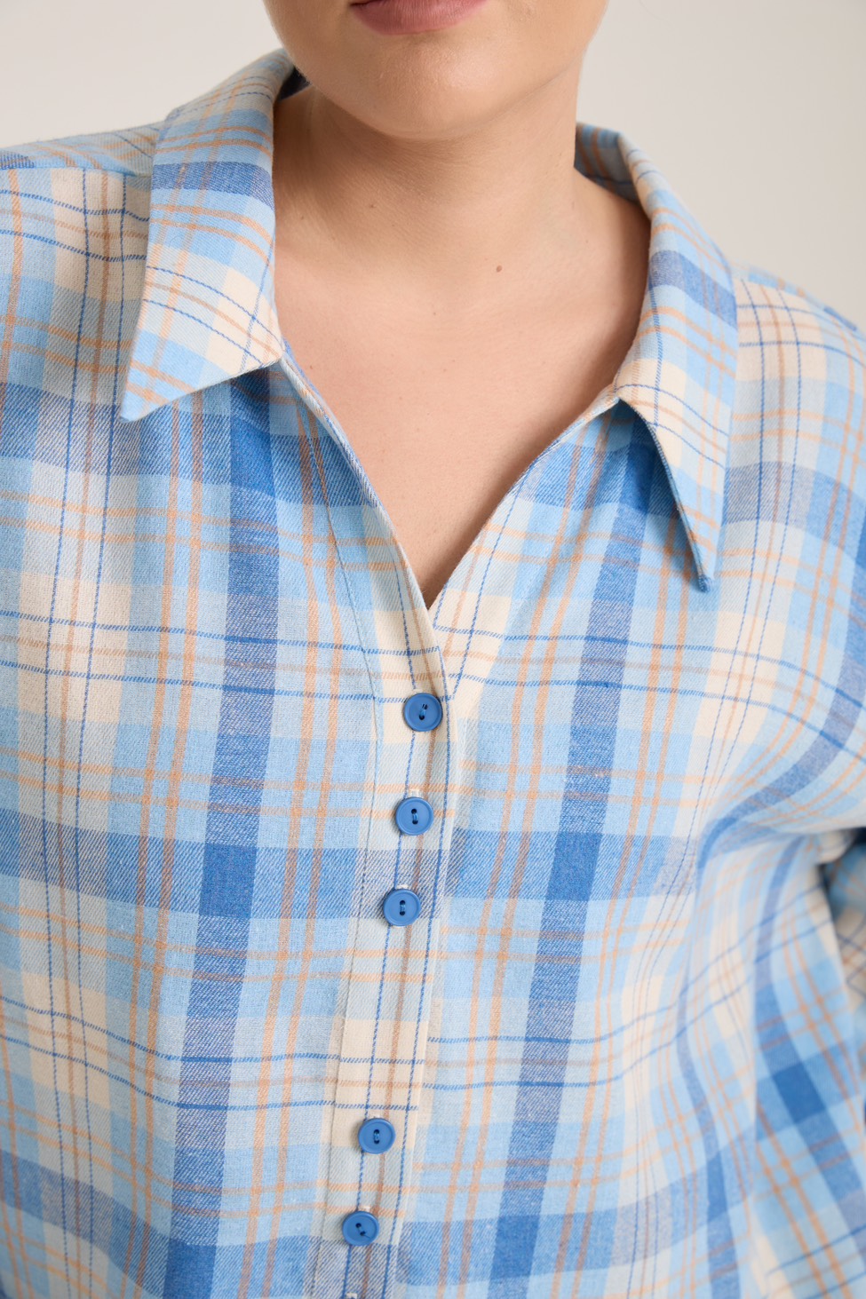 Рубашка в клетку оверсайз, голубой