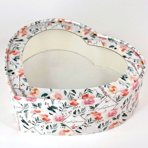 Коробка под зефир ШЛЯПНАЯ СЕРДЦЕ 215*180*35 мм (с праздником/розы)