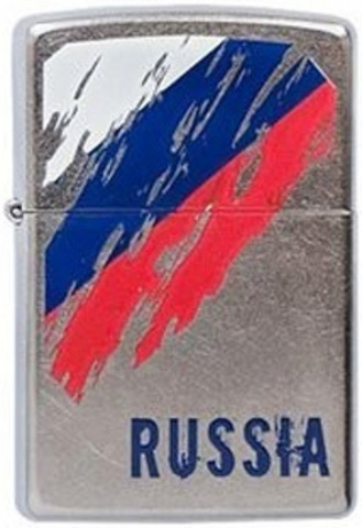 Зажигалка Zippo Russia Flag с покрытием Street Chrome™, латунь/сталь, серебристая, матовая123