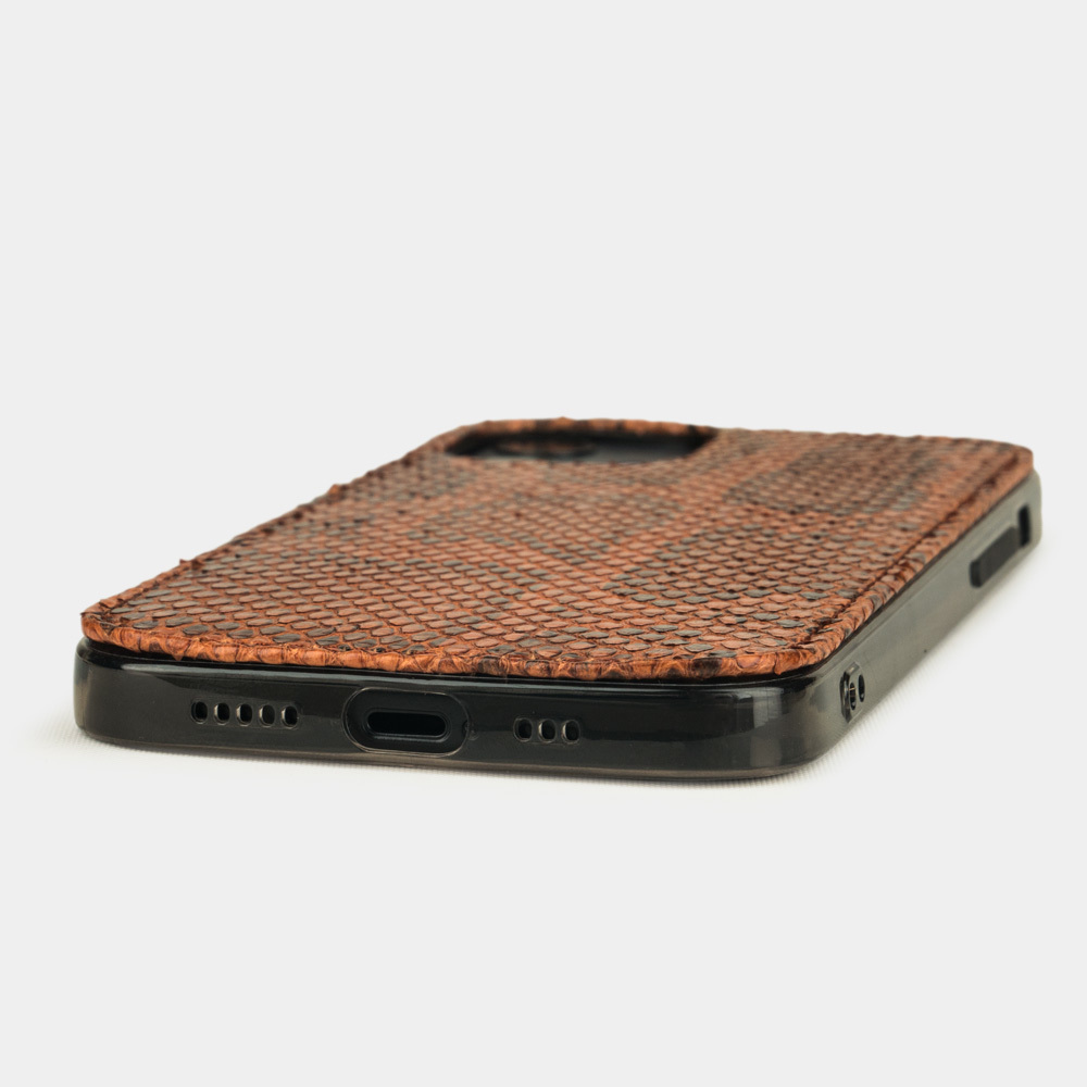 Чехол-накладка для iPhone 12/12Pro из натуральной кожи питона, цвета Коньяк