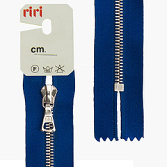 Молния металл Riri,  на атласной тесьме 6 мм, серебристая, цвет синий 9603