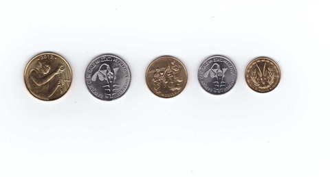 Набор 5 монет Западная Африка ВСЕАО фауна 5, 10,25,50,100 франков