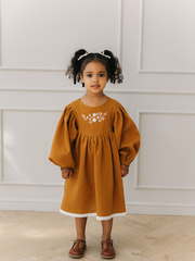 Платье с вышивкой из муслина, Горчичный