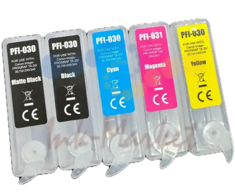 ПЗК для Canon TM-240, TM-340 (PFI-030/PFI-031), комплект 5 штук. Без чипов. Объём 55 мл