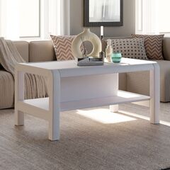 Журнальный столик с полкой Мадейра 90х50х58 см из массива сосны в стиле лофт, белый