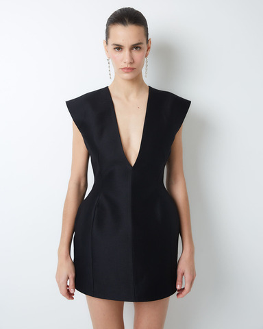 Платье из шелка и шерсти Диор с формодержащими бедрами черный