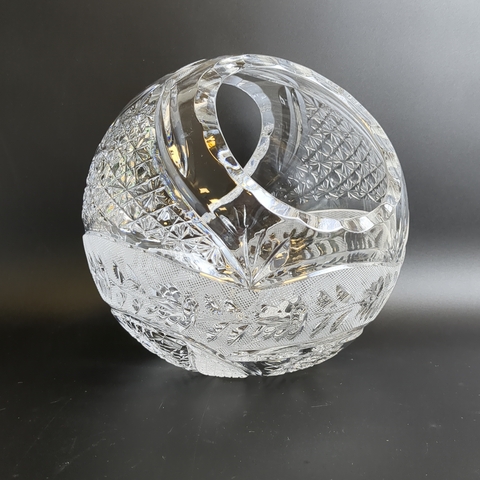 Хрустальная ваза для фруктов в виде корзинки, алмазная грань, геометрический цветочный орнамент, матовый хрусталь, винтаж времен СССР 1970-1990 гг