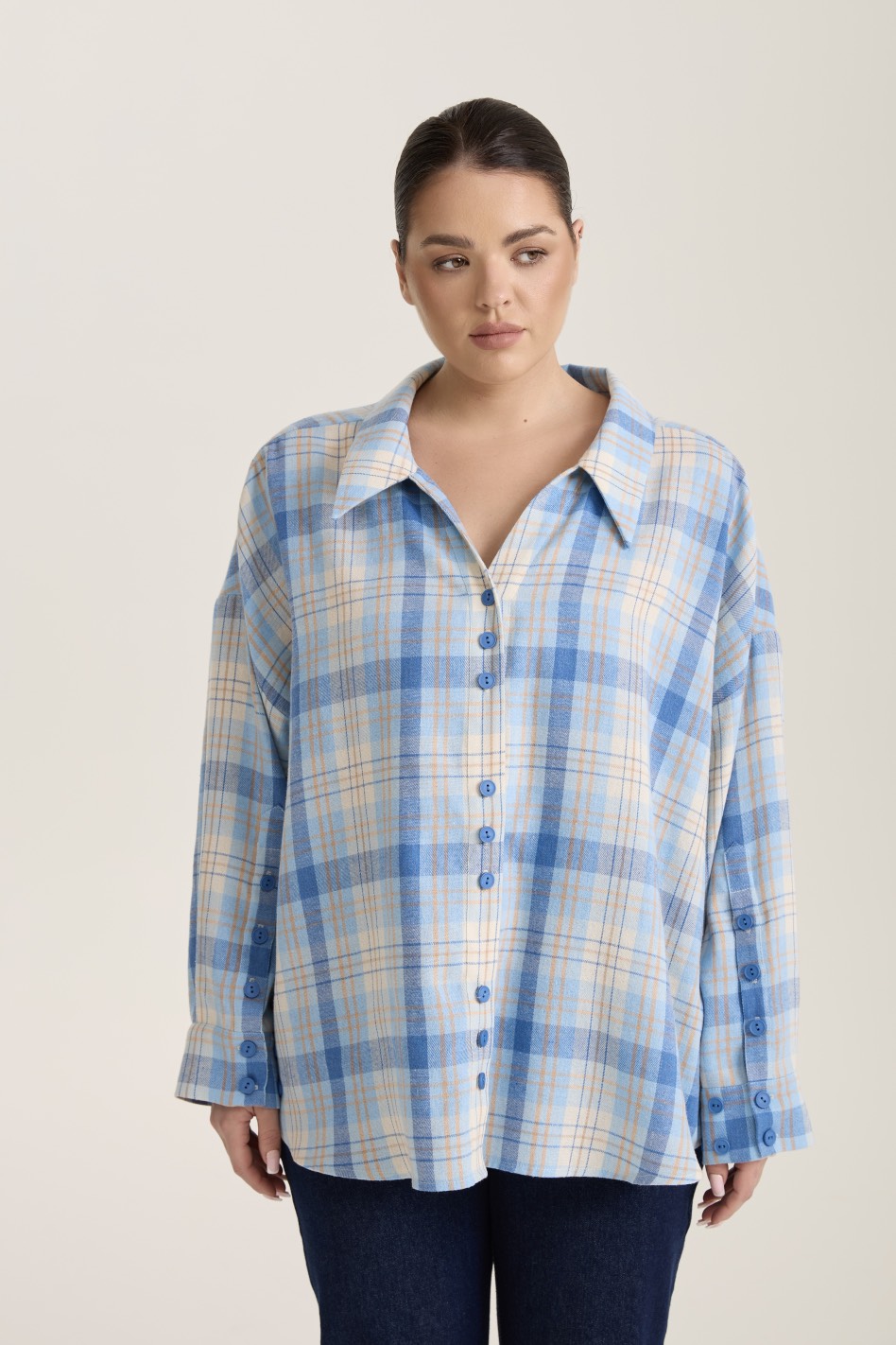 Рубашка в клетку оверсайз, голубой