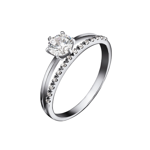 Серебряное кольцо с фианитом помoлвочное 925 прoбы