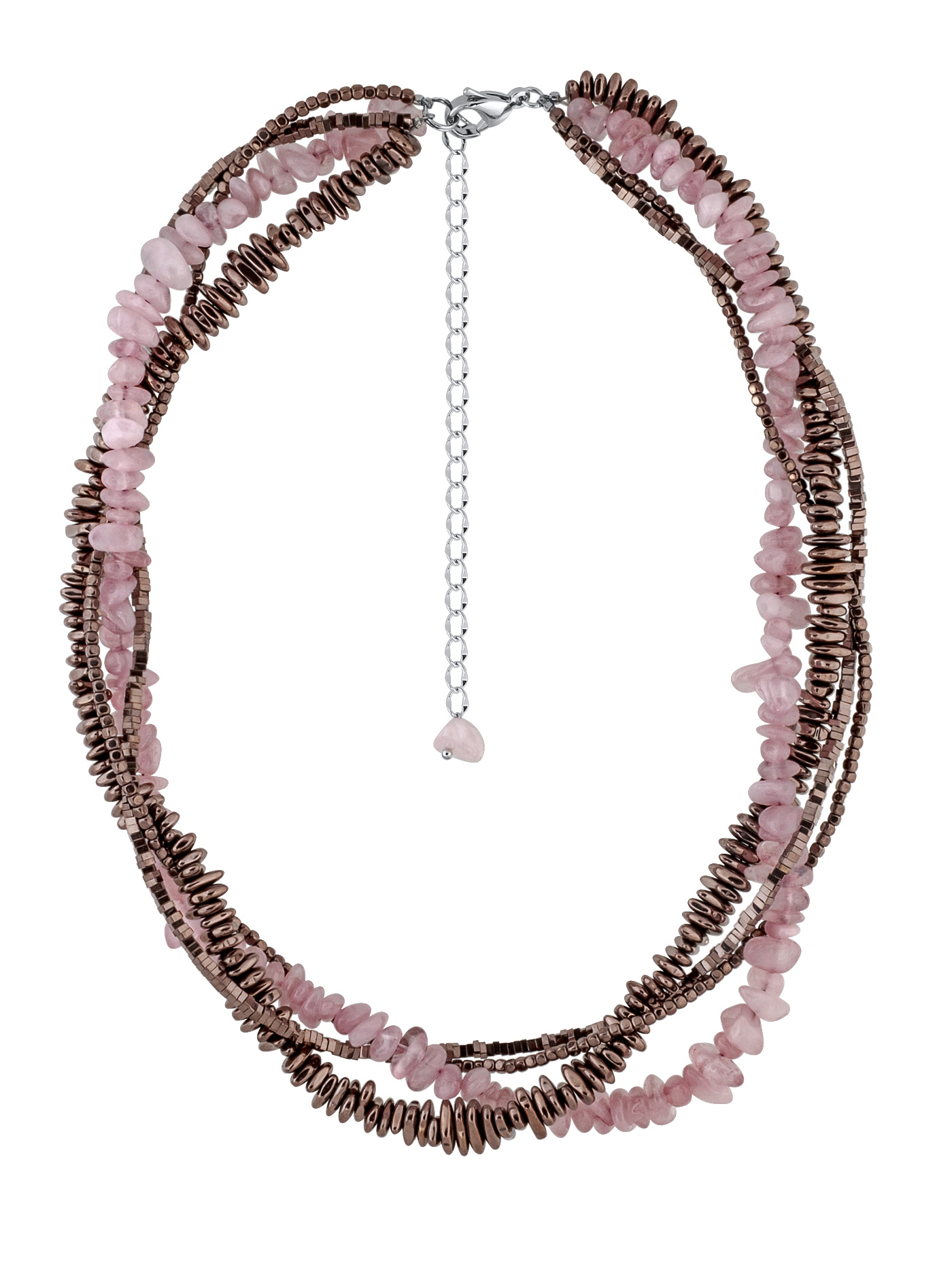 Колье с розовым кварцем и гематитом
