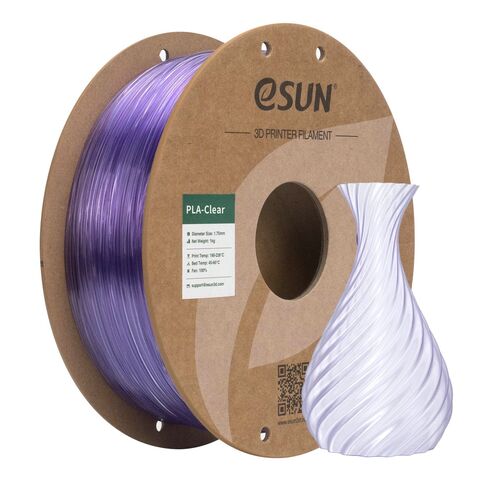 Пластик для 3D-печати eSUN PLA-Clear, 1,75 мм, 1 кг, полупрозрачный светло-фиолетовый, PLA-CLEAR175T-QZ1Y1