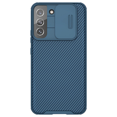 Чехол синего цвета от Nillkin на Samsung Galaxy S22+ Плюс, серия CamShield Pro Case, с сдвижной крышкой для камеры