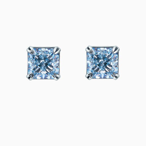 Серебряные серьги - пусеты с голубыми фабулитами (Fancy Blue) огранки принцесса.