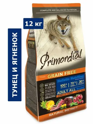 Корм Primordial Dog Adult (Тунец, ягненок) для собак 12 кг