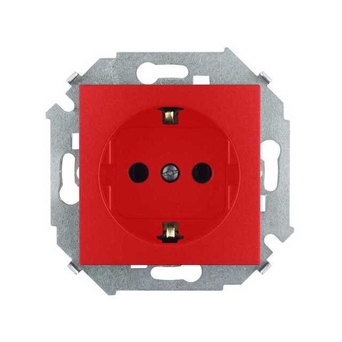 Розетка электрическая 2К+З с заземлением - 16A 250В~. Цвет Красный. Simon 15. 1591432-037