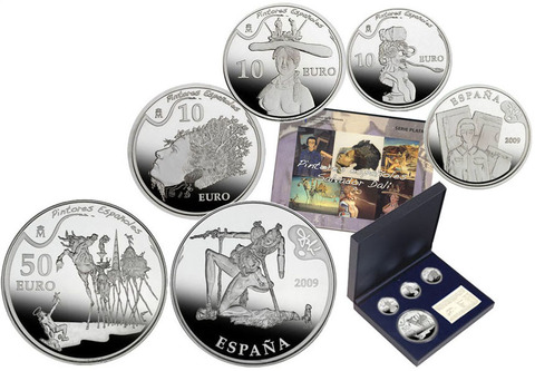 Набор из 4 монет «Великие художники: Сальвадор Дали» Испания. 2009 год
