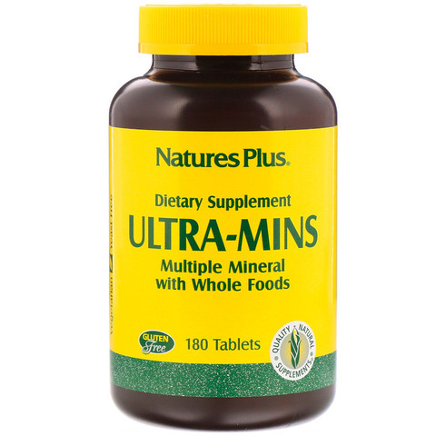 Nature's Plus, Ultra-Mins, мультиминералы с цельными продуктами, 180 таблеток