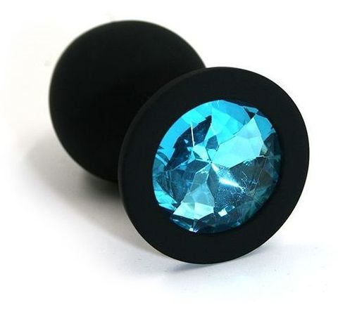 Чёрная силиконовая анальная пробка с голубым кристаллом - 7 см. - Kanikule Kanikule anal plugs KL-S005M