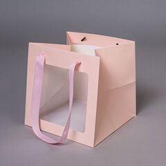 Пакет подарочный M, Куб с окном, Розовый, 20*20*20 см (Д*В*Ш)