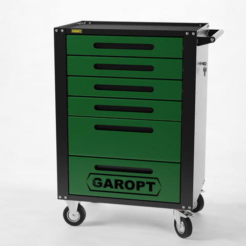 Тележка инструментальная Garopt 6 ящиков ЗЕЛЕНАЯ, центральный замок, увеличенные колеса, доводчики, GAROPT Серия 