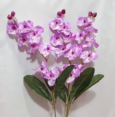 Орхидея искусственная на ветке, 8 голов с листьями, 65 см.