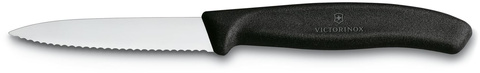 Нож Victorinox для очистки овощей, лезвие 8 см волнистое, черный