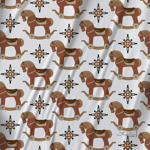 Платок каре 90*90см, ЛОШАДКИ на белом