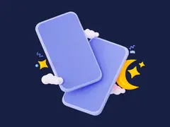 Два смартфона в 3D — ночная сцена с облаками и луной (PNG)