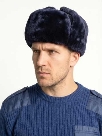 Шапка-ушанка Полиции натуральный мех нового образца (ткань оксфорд)