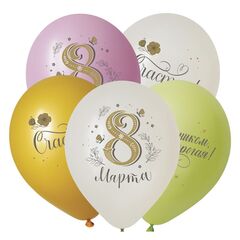 Д 12''/30 см, С 8 марта, Ассорти Пастель, 25 шт.