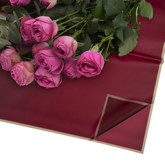 Упаковочная пленка/для цветов, Матовая, Квадрат, Золотой кант, Бургундия, 53 мкм, 0,57*0,57 м, 20 листов