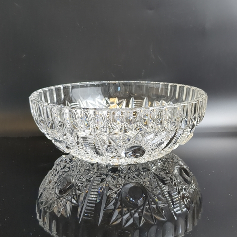Ваза конфетница, фрутовница хрустальная, алмазная грань, изящный геометрический орнамент, винтаж СССР 1970-1990 гг