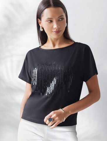Нарядная футболка с принтом пайетками  D49.133 (131294)