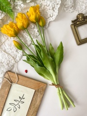 Тюльпаны силиконовые как настоящие, Волнистый край, качество ПРЕМИУМ, Желтые, высота 40 см, букет 5 штук.