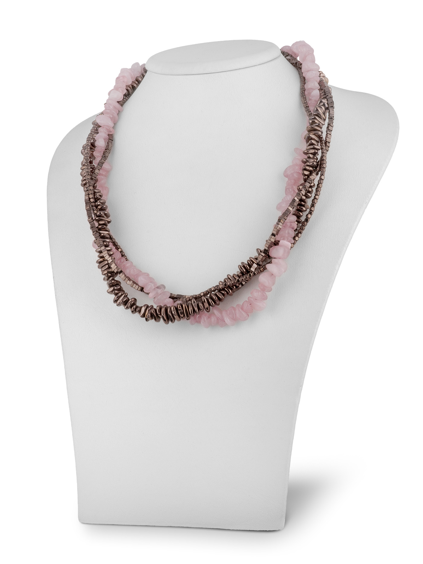 Колье с розовым кварцем и гематитом
