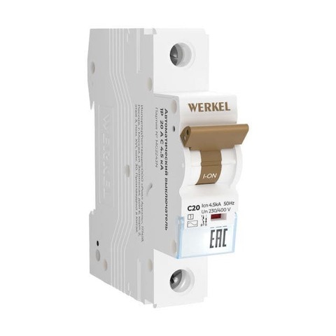 Автоматический выключатель 1-полюсный 20 А, тип - C,  4,5 kA / 1P. Цвет Белый. Werkel(Веркель). Модульные устройства. W901P204