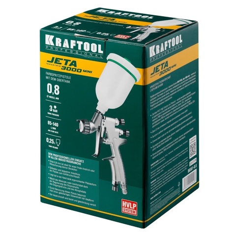 KRAFTOOL JETA 3000 MINI, HVLP 0.8 мм, Пневматический краскопульт с верхним бачком (06561-0.8)