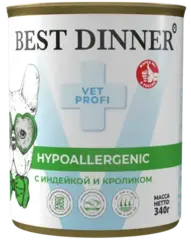Best Dinner Hypoallergenic консервы для собак при пищевой аллергии (индейка с кроликом) 340 гр