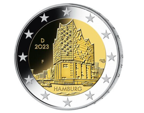 2 евро 2023 года Федеральные земли Германии: Гамбург, Эльбская филармония Германия двор F